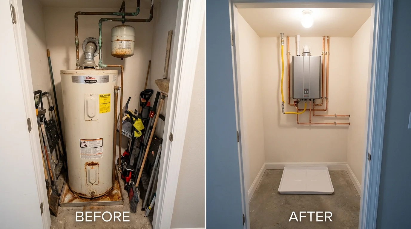 Tank water heater versus wall-mounted tankless unit comparison for Earlimart, CA homeowners