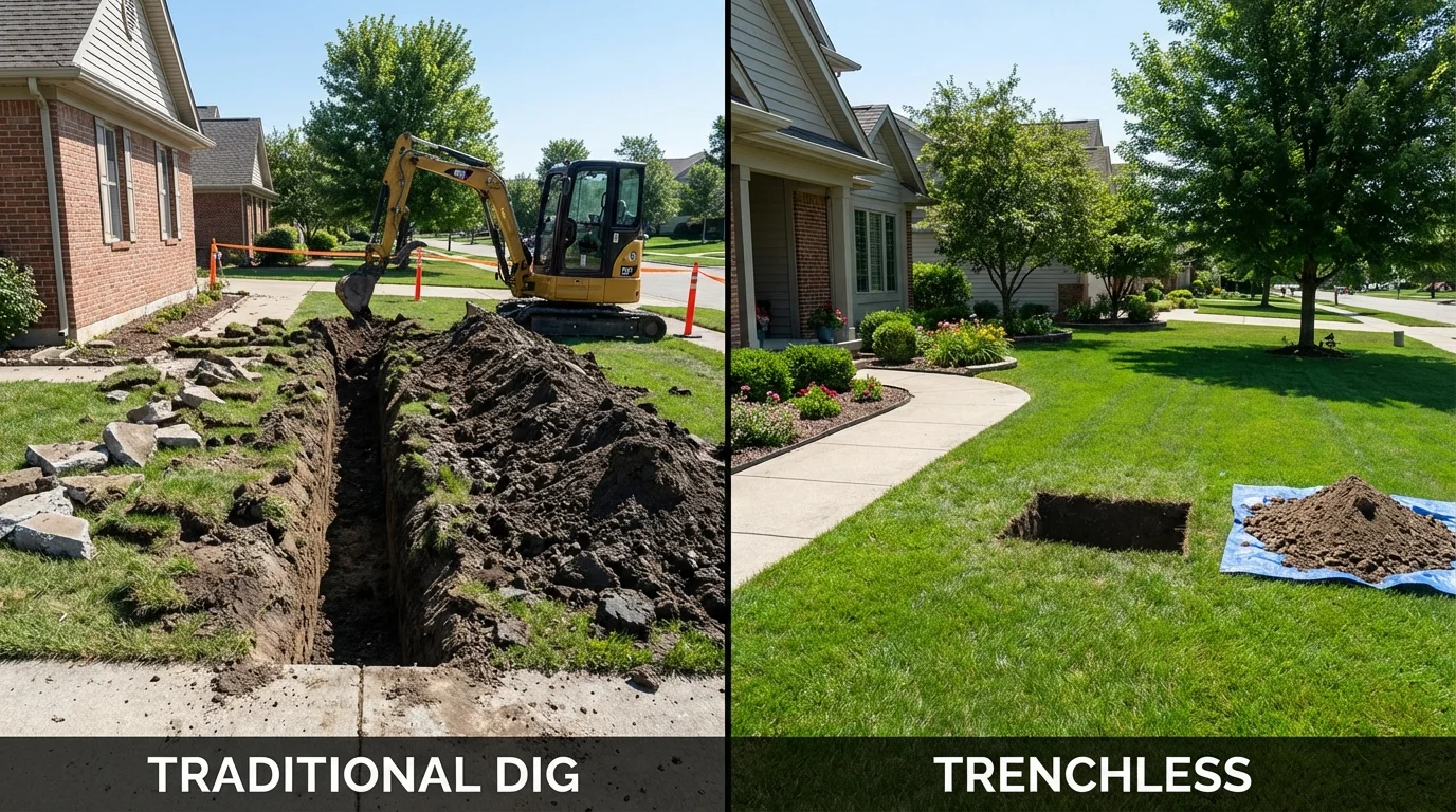 Trenchless sewer repair with minimal yard damage versus traditional excavation in Earlimart, CA